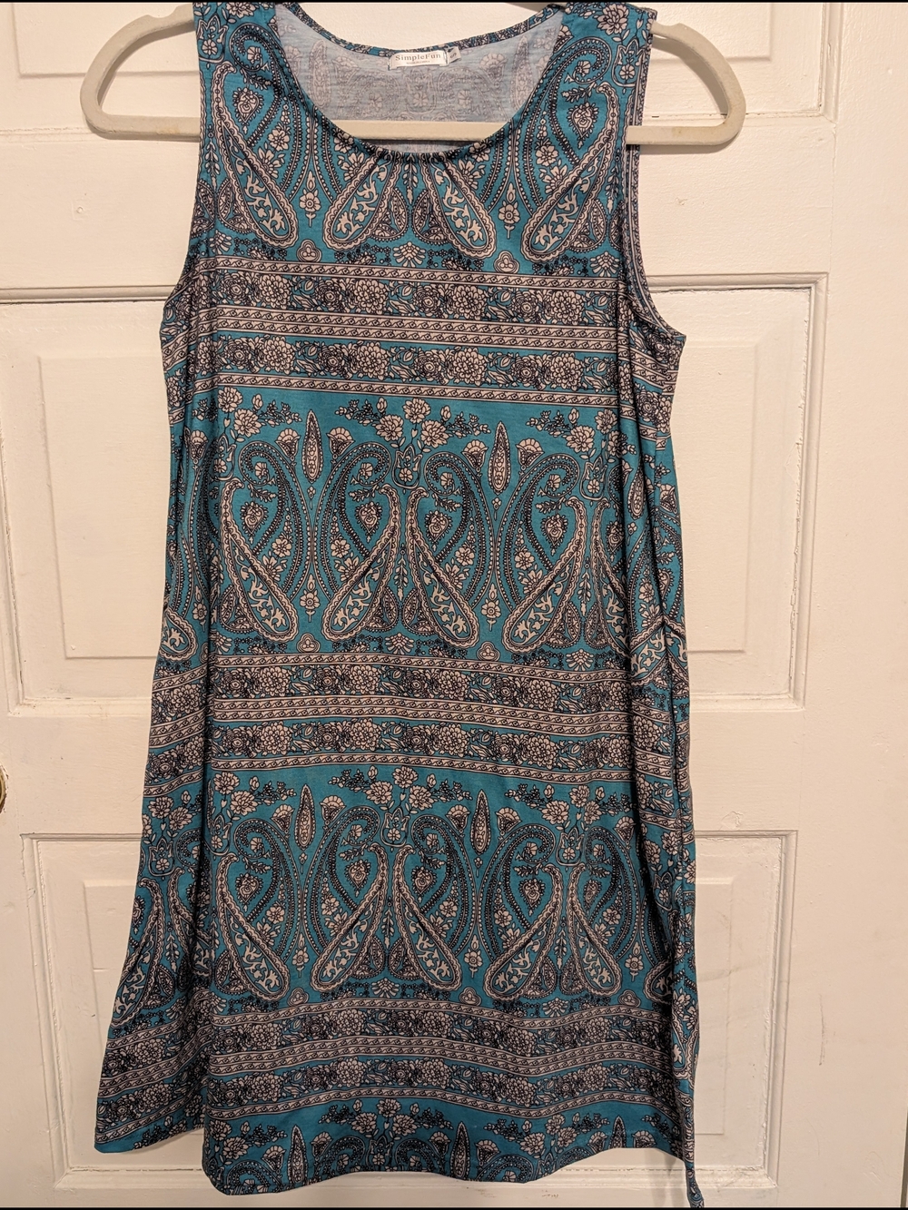 Simple Fun Teal Paisley Sleeveless Dress Size S Casual Spring Summer Preppy